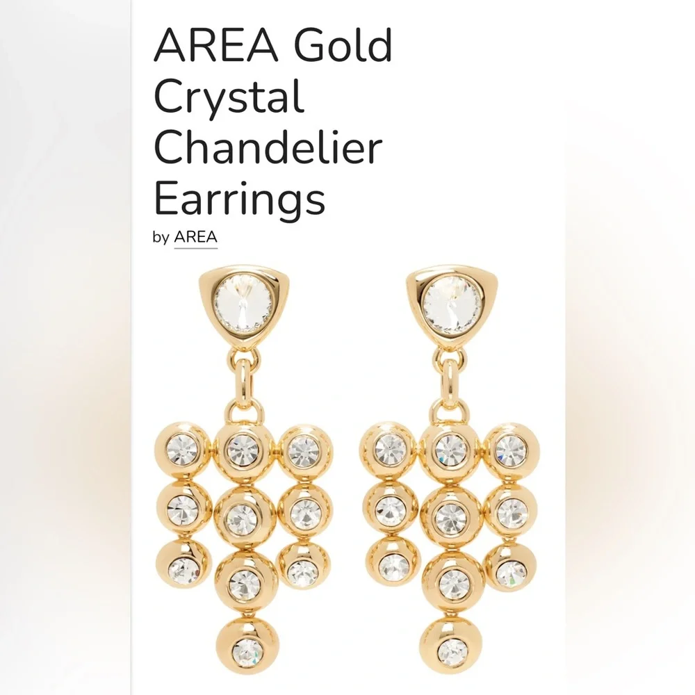 AREA Gold Crystal Chandelier Earrings - Picture 2 of 11